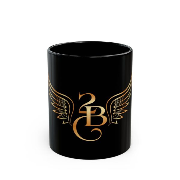Gold Winged 2B Monogram Mug | Black Ceramic Coffee Cup